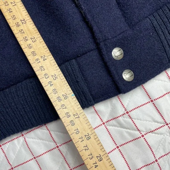 Woolrich Men Large Wool Jacket Navy Blue Plaid Lined Bomber Style Made USA - Picture 12 of 13